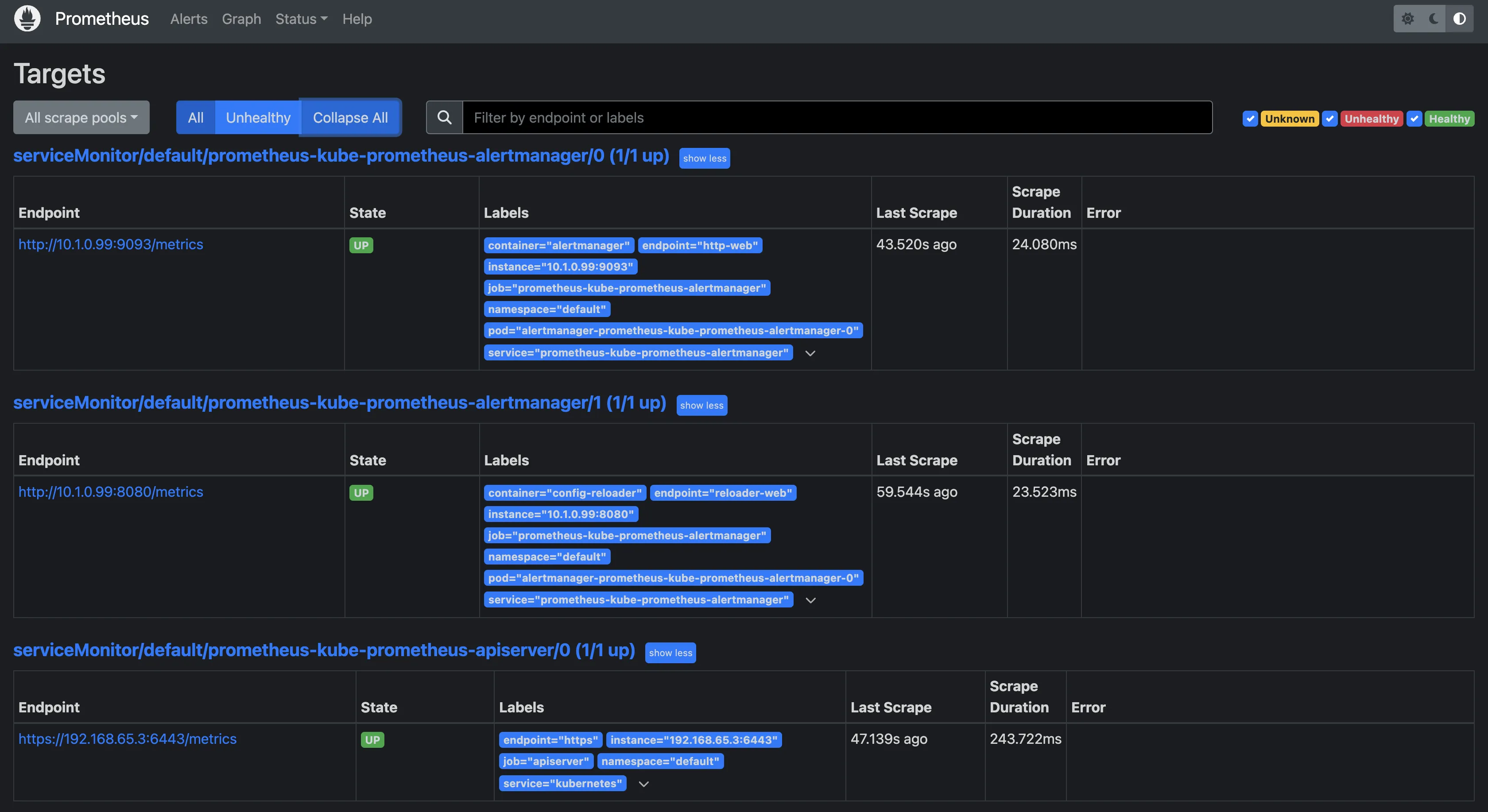 Target endpoints Prometheus scrapes metrics from