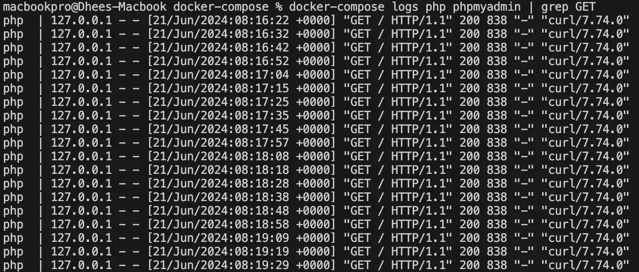 GET request logs from PHP and phpmyadmin containers